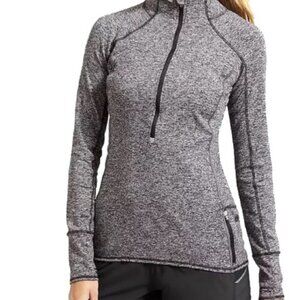 Athleta Black/Whitish/Grey Heathered Half Zip Pullover. Small